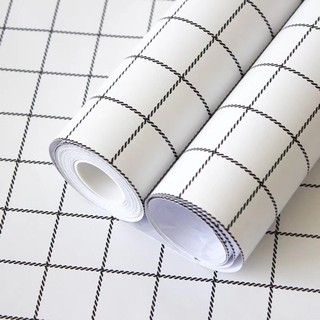 1m Giấy dán tường khổ rộng 45cm ô vuông nhỏ trắng kẻ đen