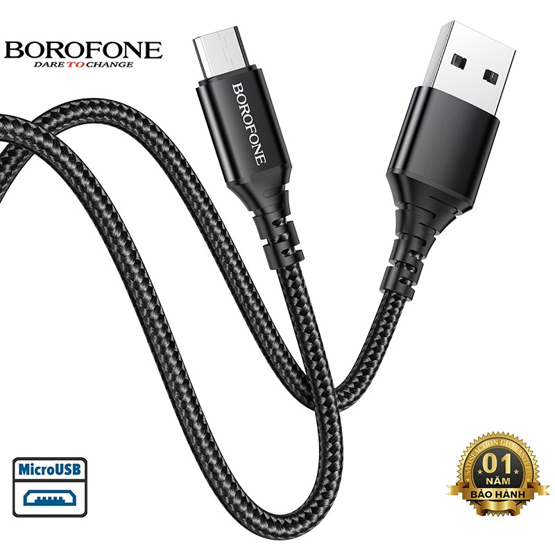 Cáp sạc nhanh Borofone BX54 dây dù 2.4A cho iPhone, Android, iPad, dây truyền tải dữ liệu dài 1m - Chính hãng