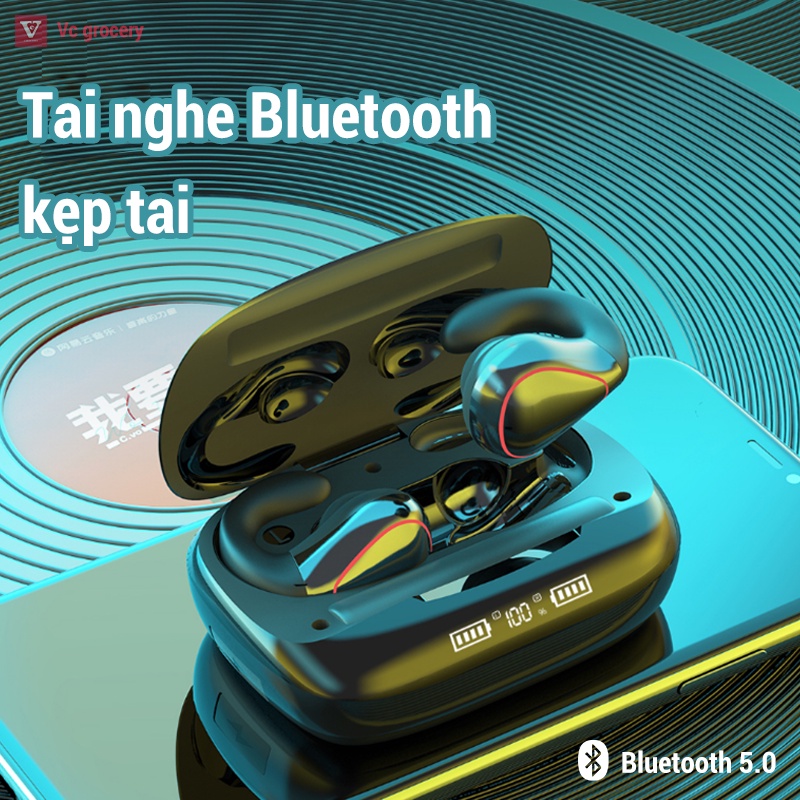 [Voucher & Dịch vụ] Cao cấp Tai Nghe Bluetooth Không Dây, Dẫn Truyền Xương Giảm Tiếng Ồn Không Đeo Tai, iPhone, Android
