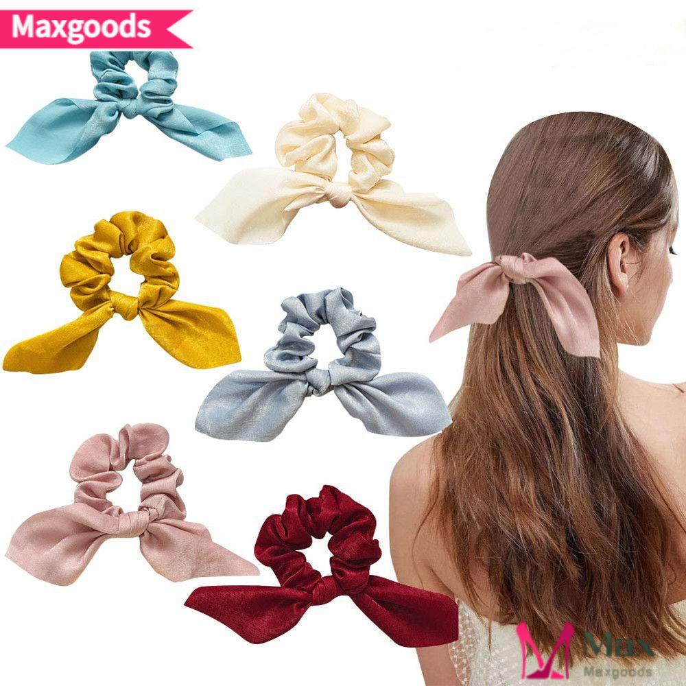 Dây Cột Tóc Scrunchie Bằng Lụa Nhiều Màu Có Tai Thỏ Cho Nữ
