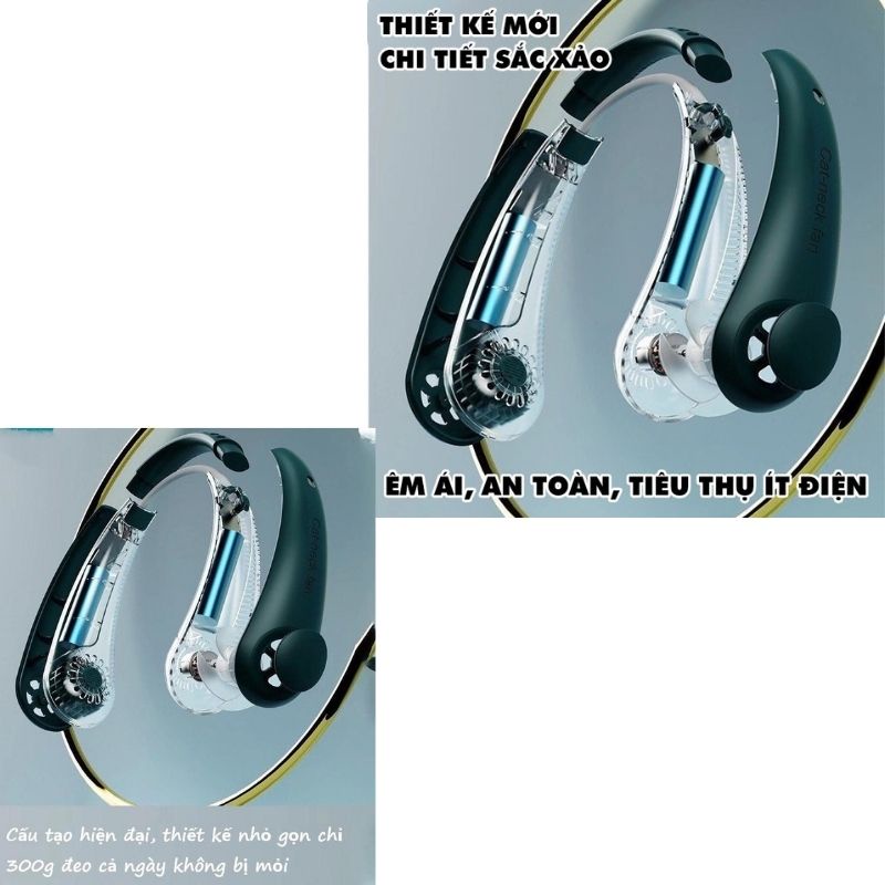 Quạt tích điện mini quàng cổ USB không cánh dáng thể thao thông minh tiện ích sử dụng trong 10H Miibooshi D5.029.XA