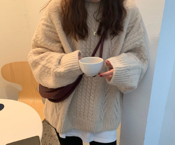 Áo Sweater dày kiểu chui đầu dáng rộng kiểu retro xinh xắn cho nữ