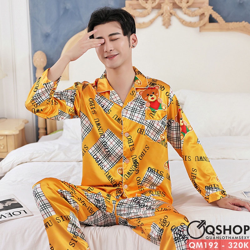 Bộ pijama nam lụa satin mềm mặc nhà mặc ngủ sang trọng thoải mái QM196 QM505