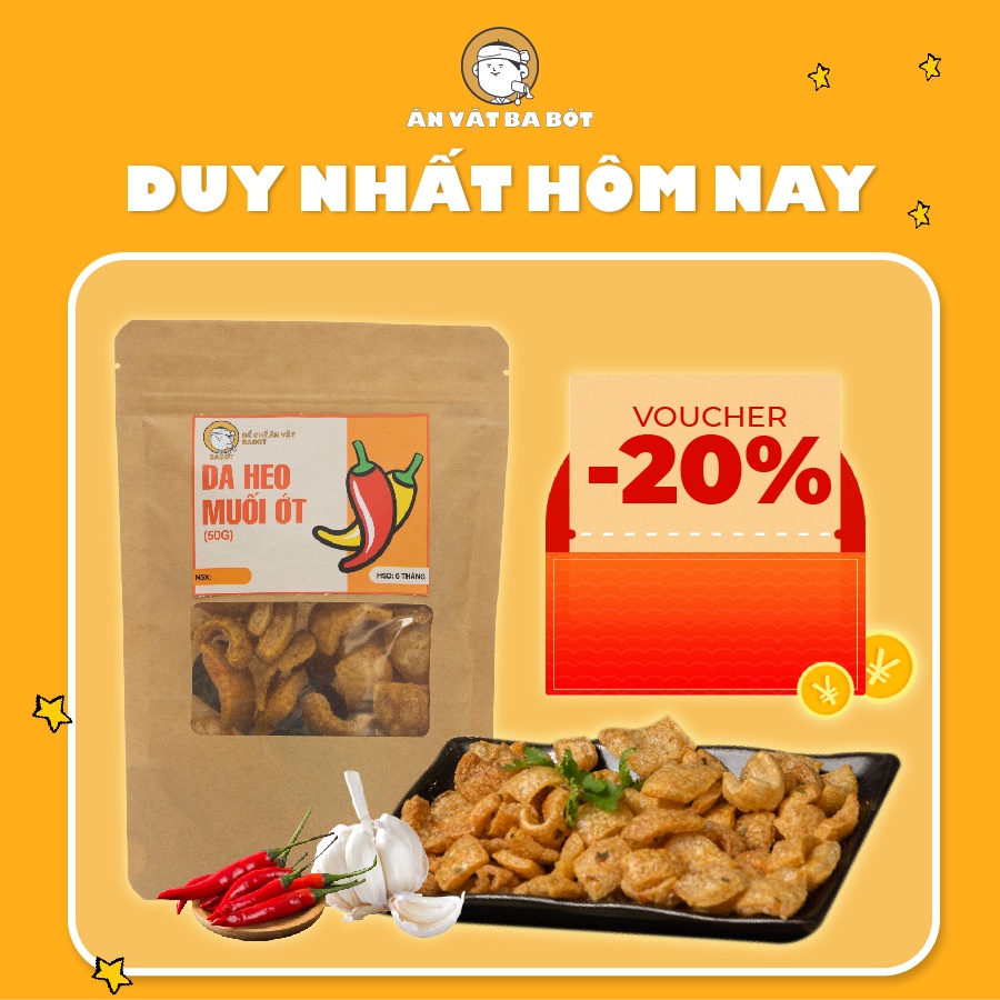 Da heo chiên giòn muối ớt BA BỘT đồ ăn vặt luôn mới, thơm ngon đậm vị, không hôi dầu 50g