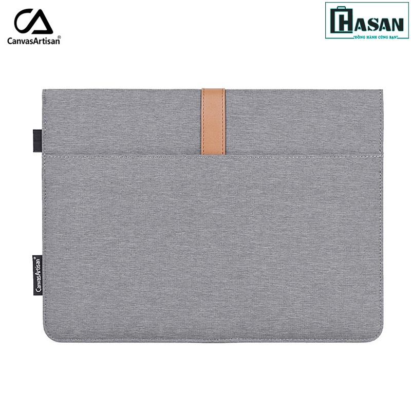 Túi chống sốc Laptop, Macbook Canvasartisan viền da kèm khe cắm bút và khe sạc cao cấp