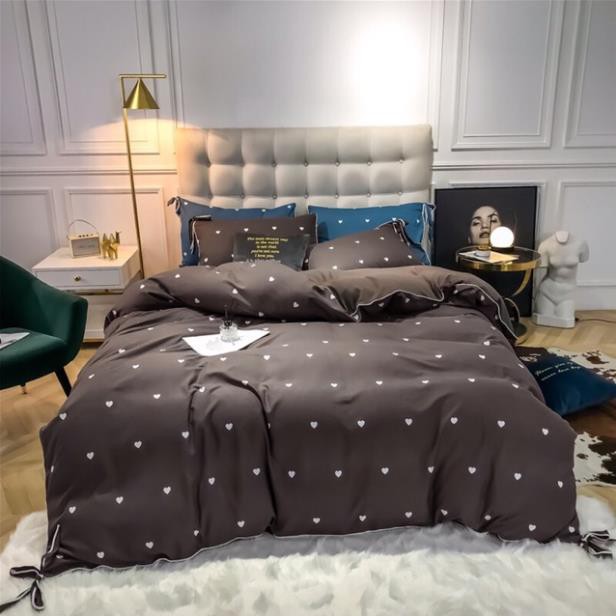 BỘ CHĂN GA COTTON HỌA TIẾT CHẤM BI TIM BÈO CHẤT LIỆU Cotton Tencel