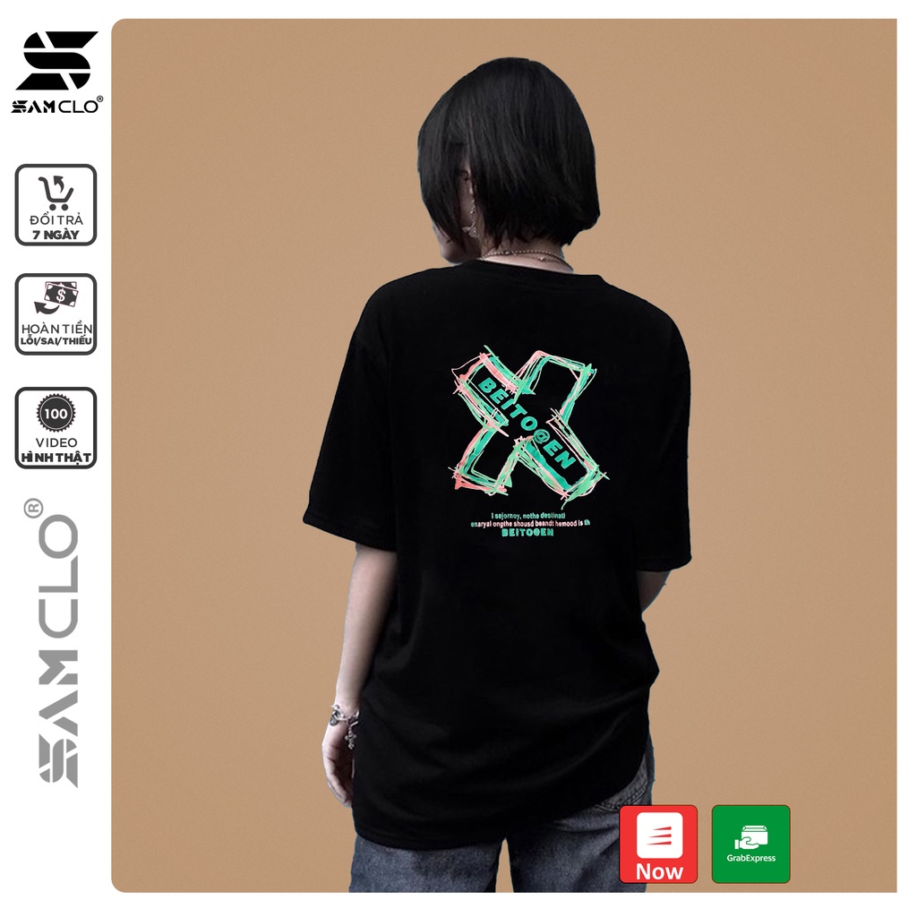 Áo thun tay lỡ nữ SAM CLO freesize phông form rộng dáng Unisex - mặc cặp, nhóm, lớp in hình X chữ BEITO