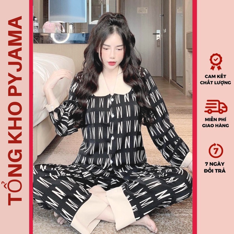 Bộ Pyjama cổ sen tay dài thu đông chất liệu Kate Thái cao cấp, hàng loại 1 mềm mại,, không xù nhiều mẫu