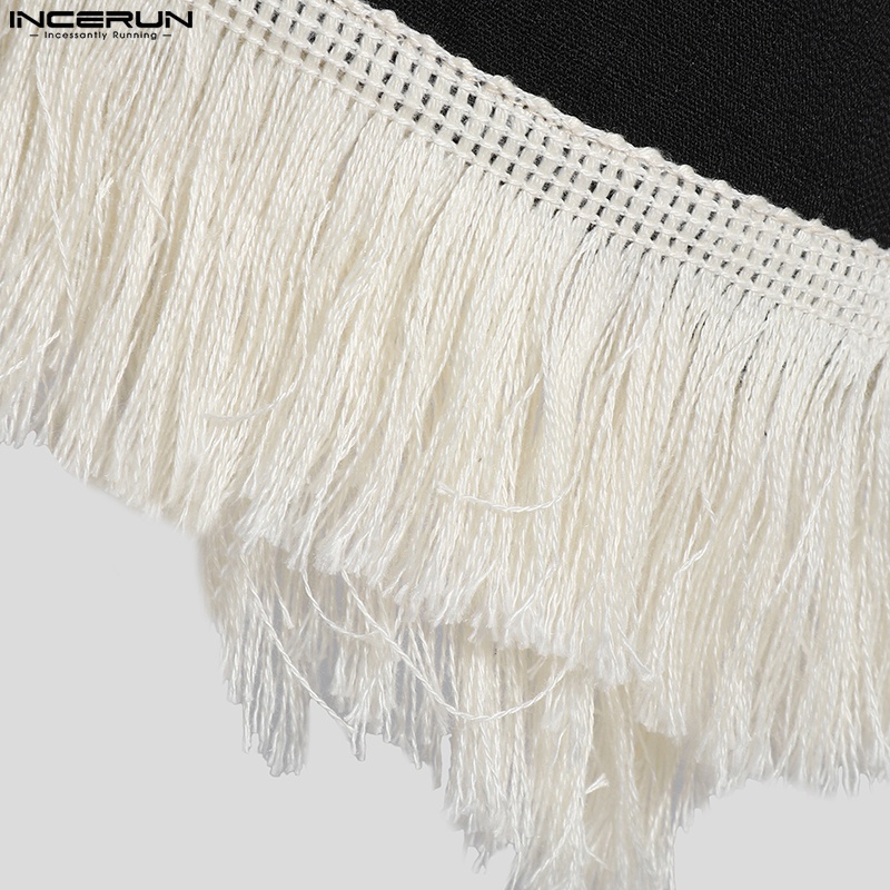 Áo thun INCERUN thiết kế tay cánh dơi cổ tròn phối tua rua thời trang cho nam