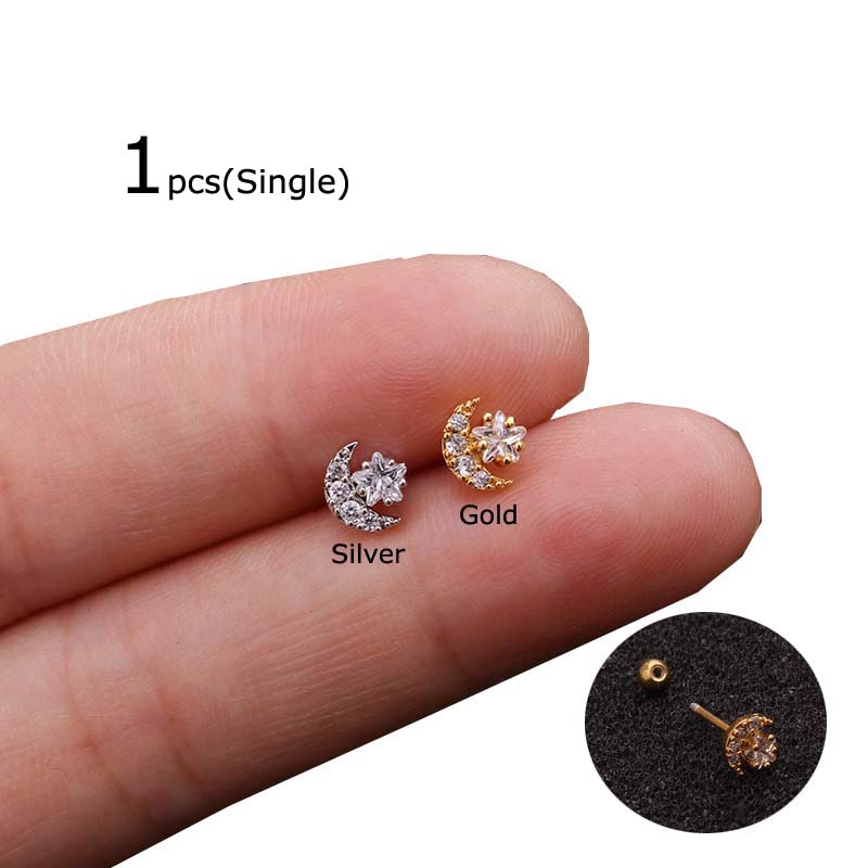 Bông Tai Hình Mặt Trăng Và Ngôi Sao Dài 6mm Dài 20g