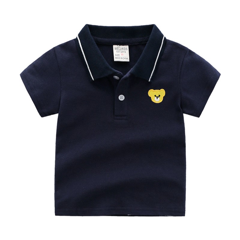 Áo Polo cho bé WELLKIDS họa tiết gấu chất cotton hàng xuất Âu Mỹ