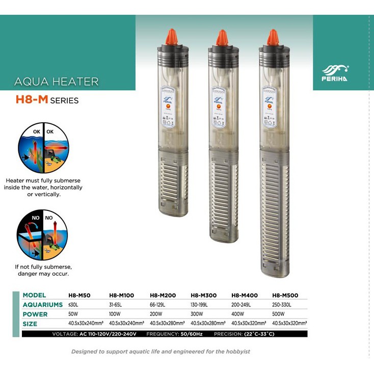 (Hàng cao cấp) Máy sưởi bể cá chống cháy nổ cao cấp Periha H8-M50, H8-M100, H8-M200, H8-M300, H8-M500