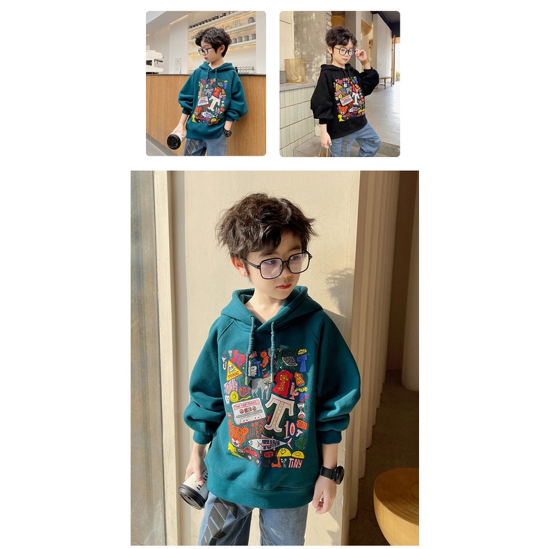 Áo hoodie AMILA dáng rộng họa tiết hoạt hình phong cách Hàn Quốc cho bé trai