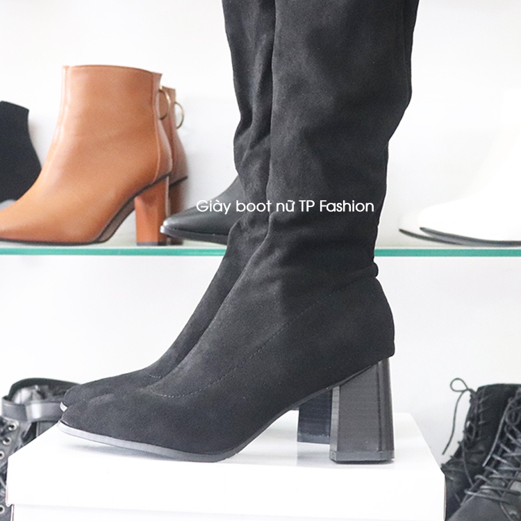 (Ảnh thật) Boot đùi da LỘN nữ mũi nhọn gót vuông mềm mại ĐƠN GIẢN GCC11602