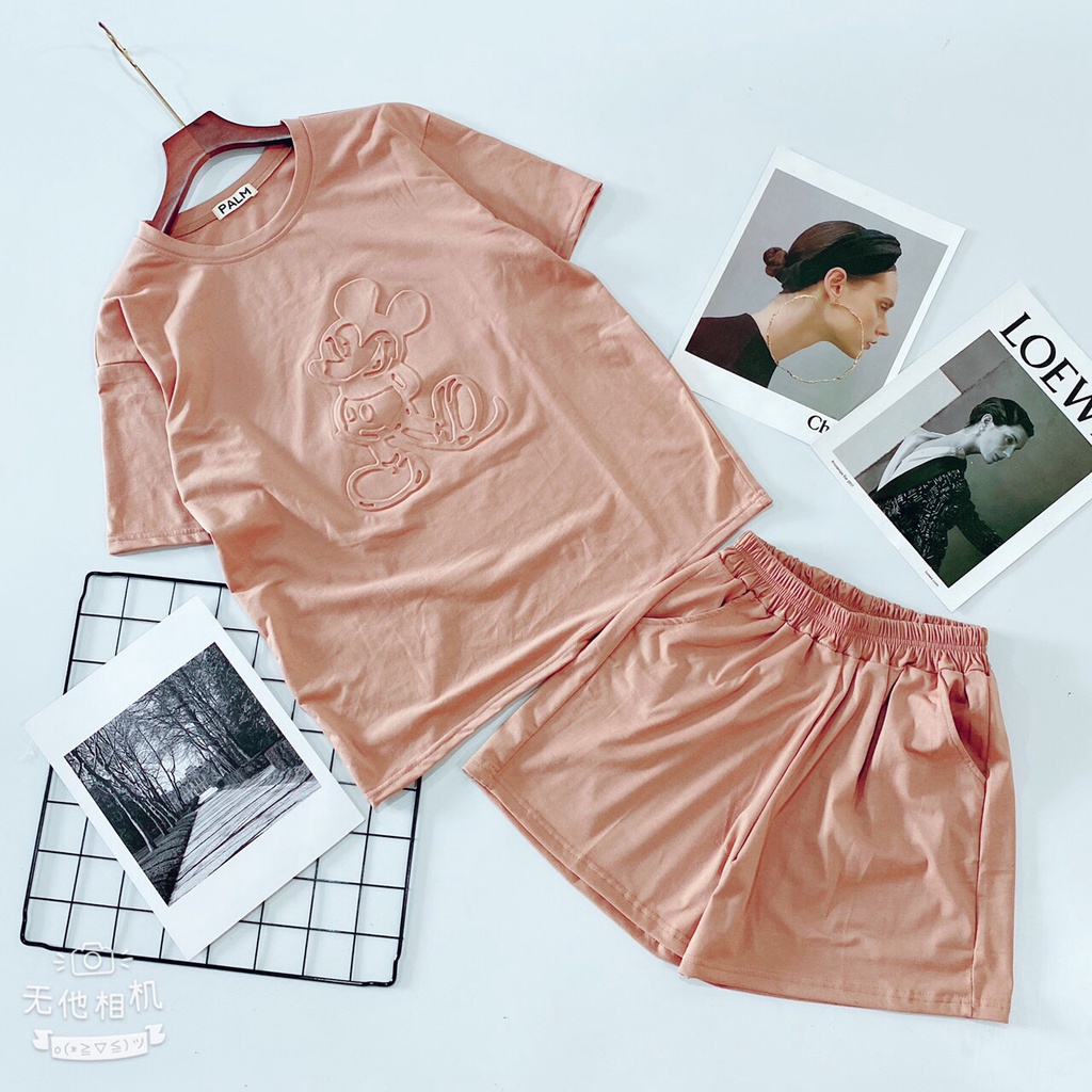Bộ mặc nhà nữ mùa hè , đồ bộ chất cotton dập nổi không bai không xù
