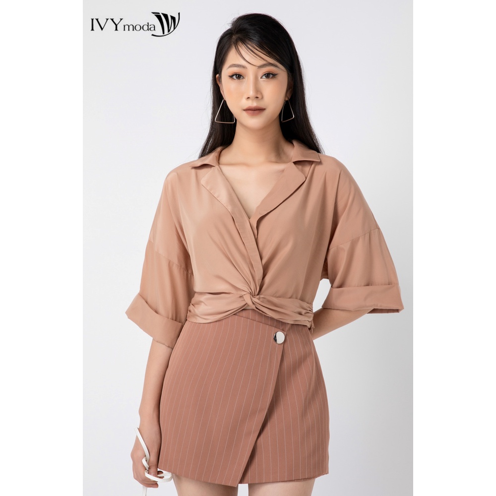 Áo sơ mi nữ kiểu xoắn eo IVY moda MS 16B8627