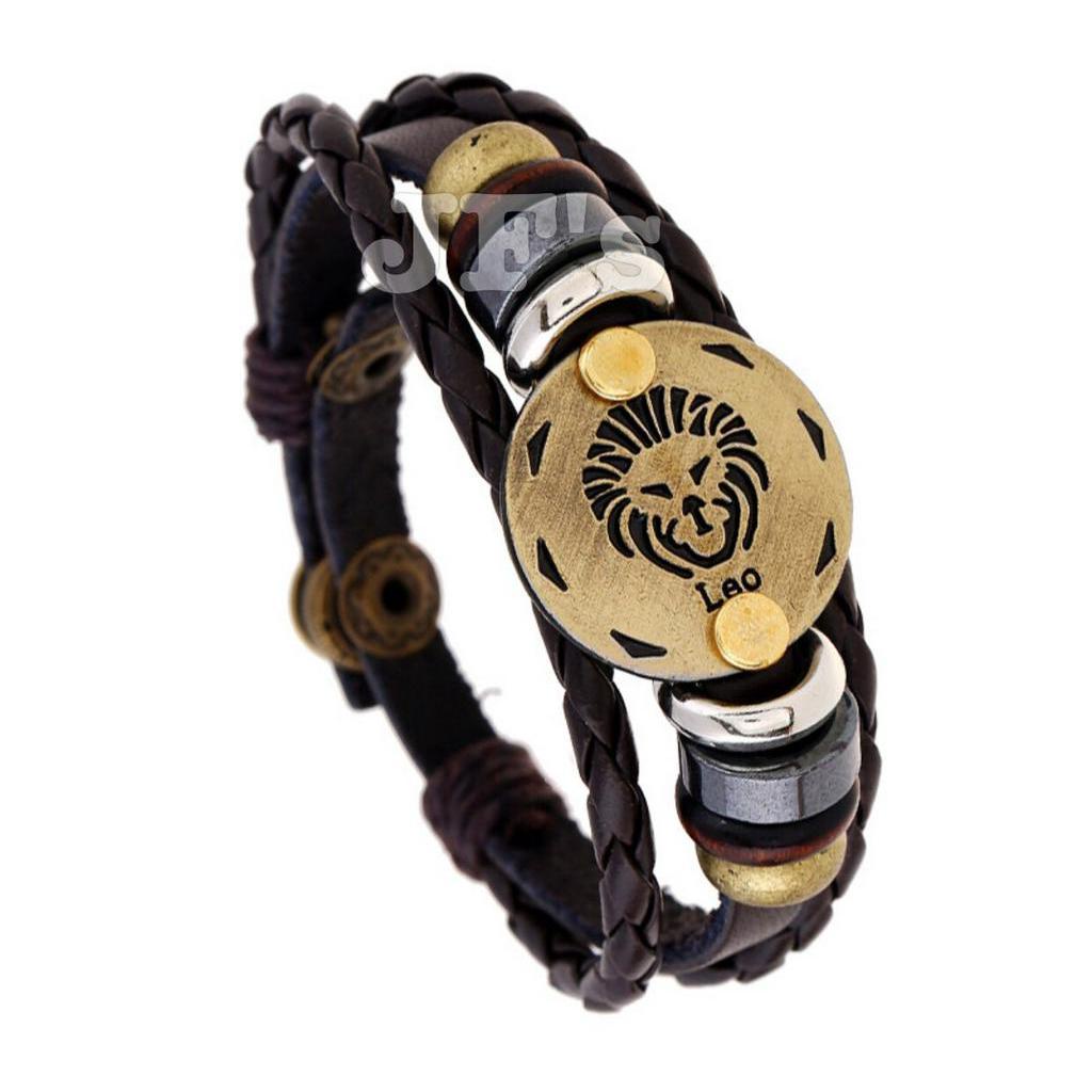 Vòng đeo tay da mặt cung hoàng đạo, vòng tay 12 chòm sao unisex E654
