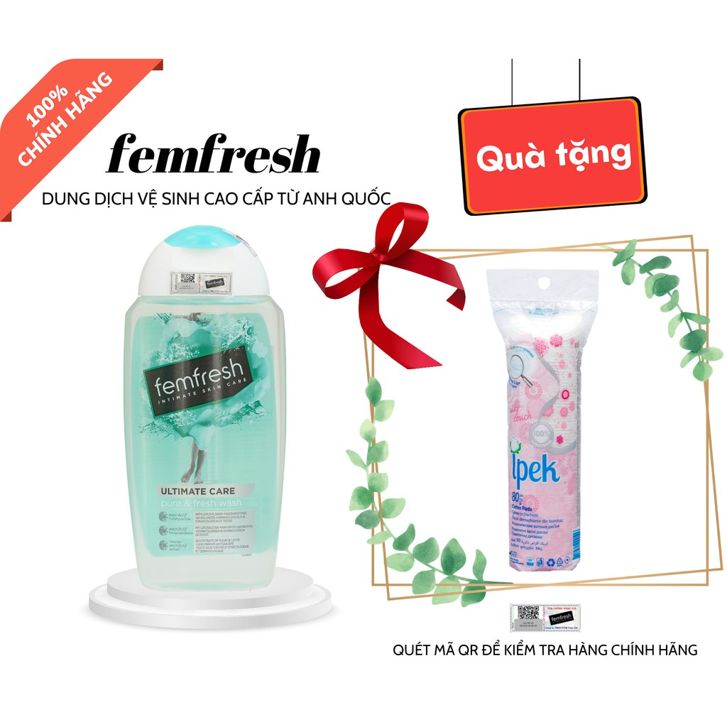 Dung Dịch Vệ Sinh phụ nữ cao cấp cho da nhạy cảm Femfreh Pure&Fresh Wash màu xanh lá 250ml