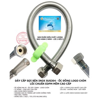 Dây cấp nước nóng lạnh inox 304 - ốc đồng - ty đồng cao cấp (3 lớp)