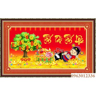 Tranh đính đá thần tài tấn tài tấn lộc kt 88x50cm
