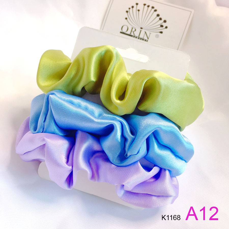 Set 3 buộc tóc, dây cột tóc scrunchies phi bóng nhiều màu Orin K1168