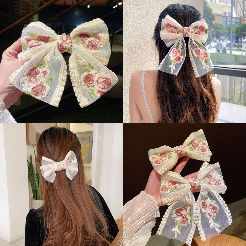 Kẹp Tóc Hình Nơ Phối Ren Thời Trang Xinh Xắn Cho Nữ