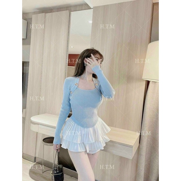 Áo thun Len Tăm Khuy Cổ Vuông 3 Màu Siêu Xinh Có Ảnh Thật Kèm Video Hàng Có Sẵn