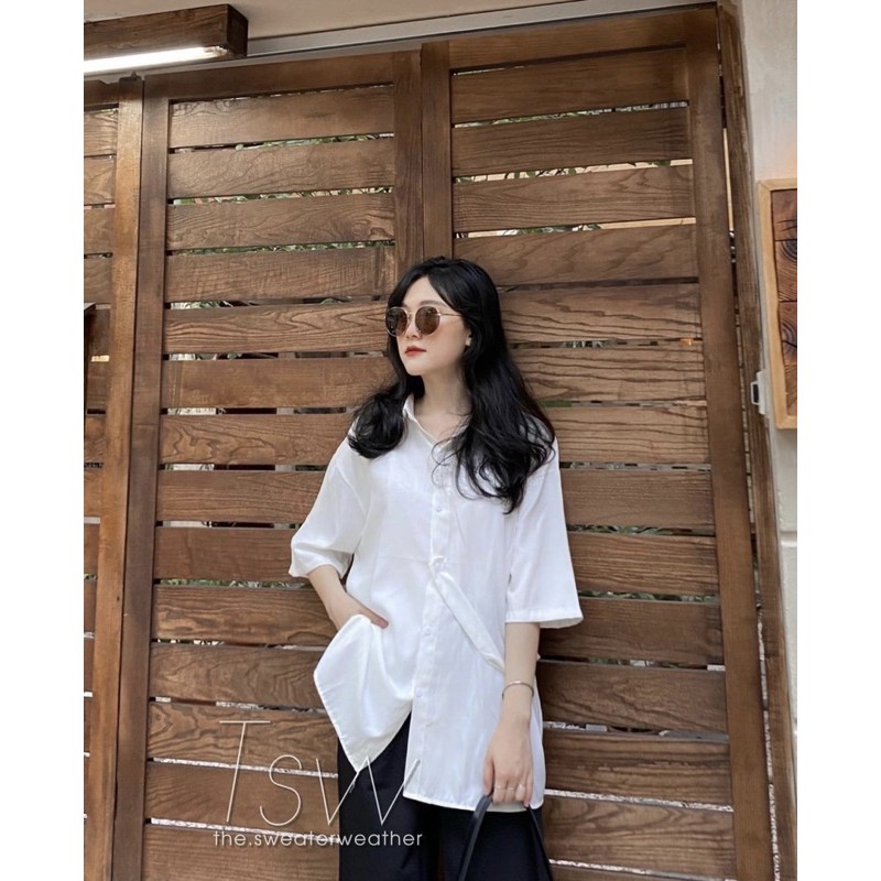 [Ảnh thật/Sẵn]Áo sơmi cộc tay cài vạt lệch chất lụa mịn | BigBuy360 - bigbuy360.vn