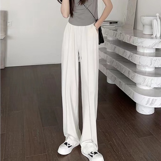 Quần Dài Lưng Cao Ống Rộng Chất Liệu Lụa Lạnh Thời Trang Mùa Hè Mới Cho Nữ