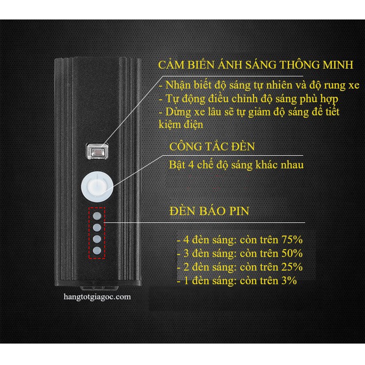 Đèn pin xe đạp có còi điện, siêu sáng, sạc USB, chống nước cao cấp – DX07