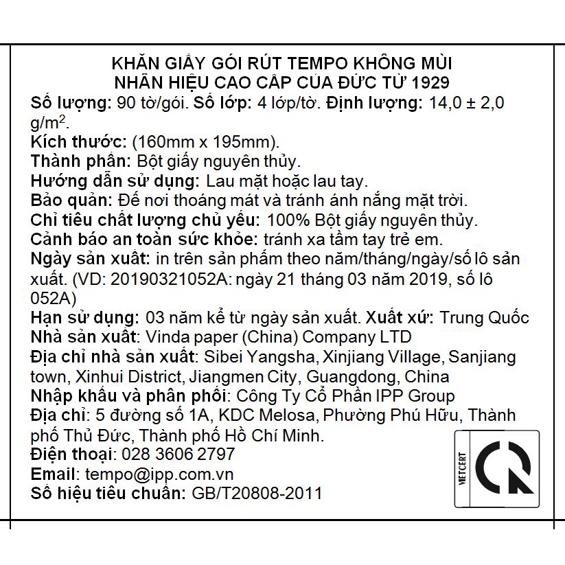 COMBO 4 Gói Khăn Giấy Rút Không Mùi (Giấy 4 Lớp) TEMPO - 90 Tờ/ Gói