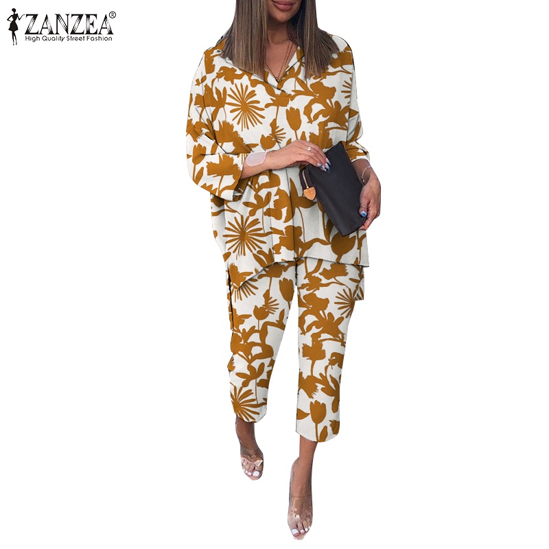 Zanzea Set Áo Thun Tay Lỡ Form Rộng Kèm Quần Dài Lưng Thun Thời Trang Nữ