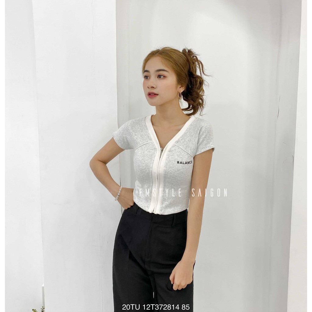 [Mã WASKT410K giảm 10K đơn 50K] Áo thun tay ngắn dây kéo in Balance ulzzang thời trang nữ Fmstyle Saigon 20TU12T372814