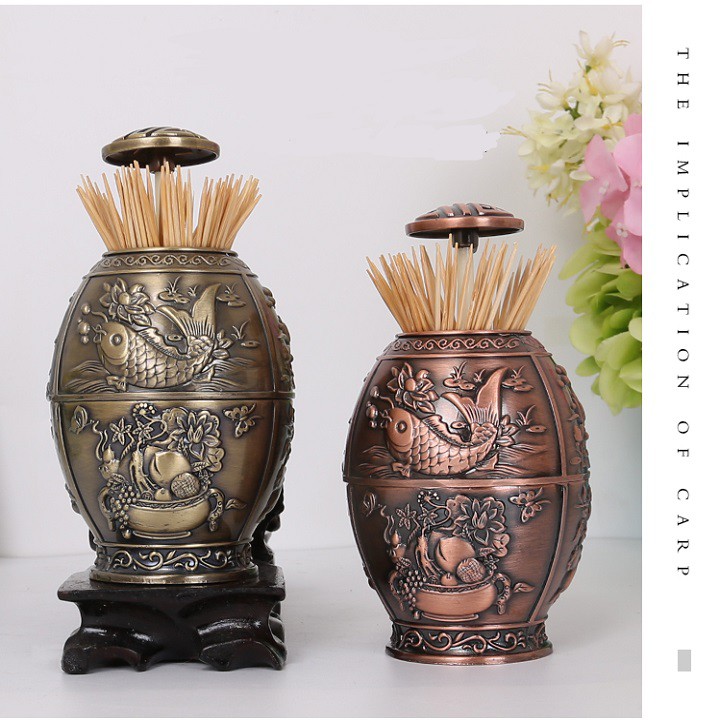 Lọ đựng tăm màu đồng phong cách hoàng gia châu âu có nắp đậy