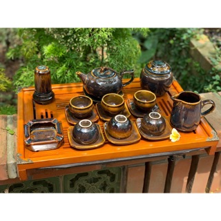 Bộ Ấm Chén Bát Tràng Men Hoả Biến Hổ Phách