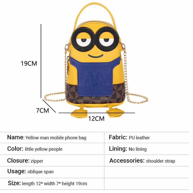 Mini Minions Bag Women Chain Bag Keychain Pendant Makeup  Pouch Messenger Bag Cute Yellow Cartoon Crossbag