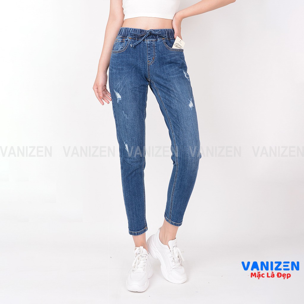 Quần jean nữ ống rộng baggy đẹp lưng cao cạp chun rách nhẹ hàng hiệu cao cấp mã 331 VANIZEN