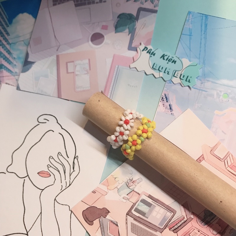 Nhẫn hoa cúc, nhẫn hạt cườm daisy handmade.