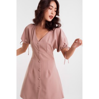 ĐẦM CỔ V TAY NGẮN THẮT NƠ
