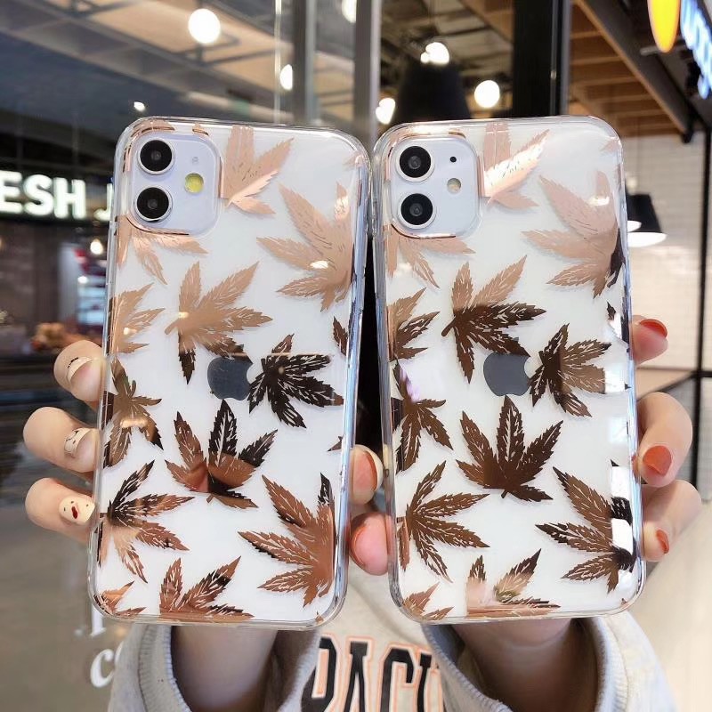 Golden hemp leaf Ốp lưng điện thoại iPhone11 Ốp lưng 11Promax 7Plus 7 8 8 X XR XSmax SE2020 Ốp lưng điện thoại Iphone vỏ mềm