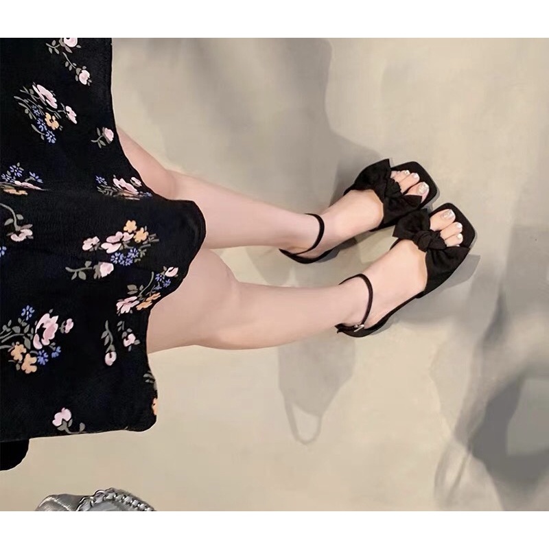 Giày Nữ Cao Gót Đế Vuông 7P Đính Nơ Xinh (kèm hình thật) K5