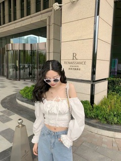 ÁO CROPTOP CỔ U CỘT NƠ (KÈM VIDEO HÌNH THẬT)