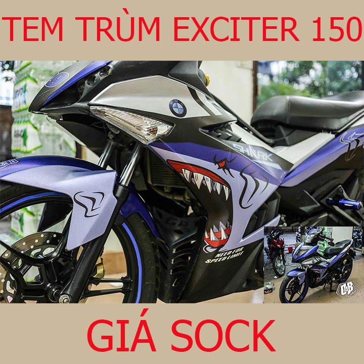 Tem Trùm Xe Exciter 150 ex Xanh Đen Cá Mập