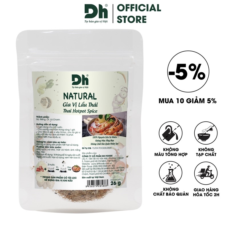 Gia vị lẩu Thái Natural Dh Foods gia vị, nguyên liệu cho lẩu Thái chuẩn vị 26Gr