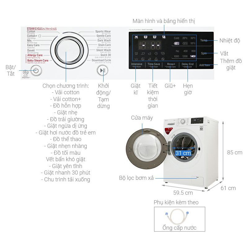 Máy giặt LG inverter 9 kg F 1409S4W