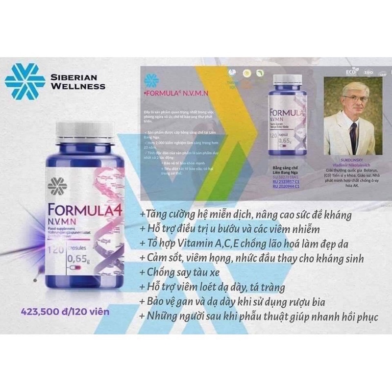 Viên uống chống oxy hóa, phục hồi tế bào khỏe mạnh Formula 4 - 120 viên - Siberian Wellness