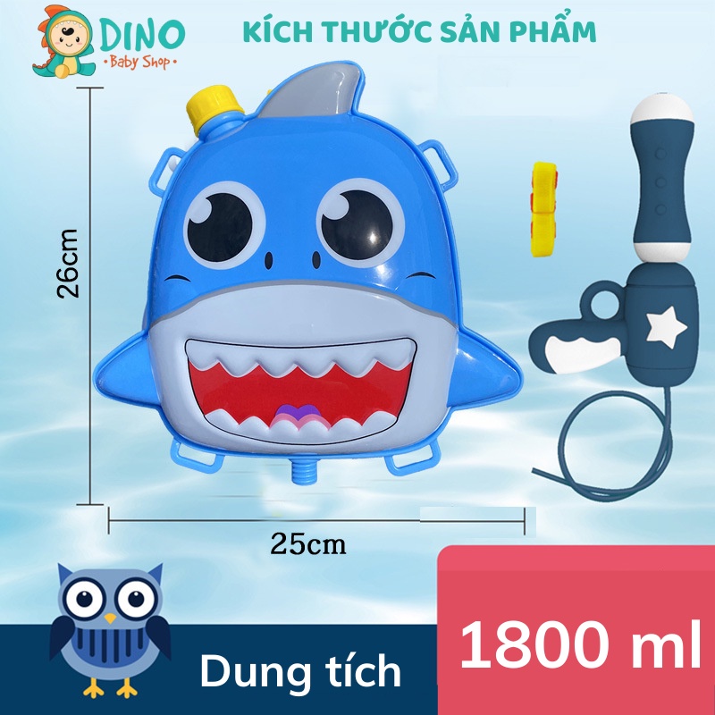 Balo súng nước, đồ chơi súng nước có ba lô sau lưng baby shark đựng được nhiều nước Dino