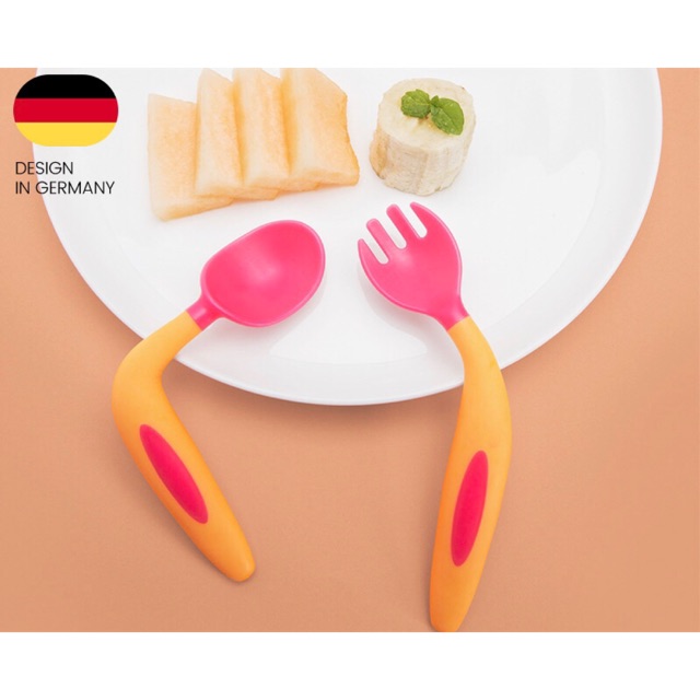 Bộ thìa dĩa tập xúc uốn dẻo 360 độ chính hãng Super mama cho bé ăn dặm