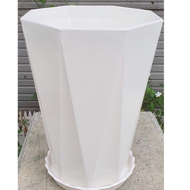 Chậu Nhựa Lục Giác, Sọc Gân - Màu Trắng Tinh - Dáng Cao, Chậu Kim Cương (Size Đại: 40x50cm)