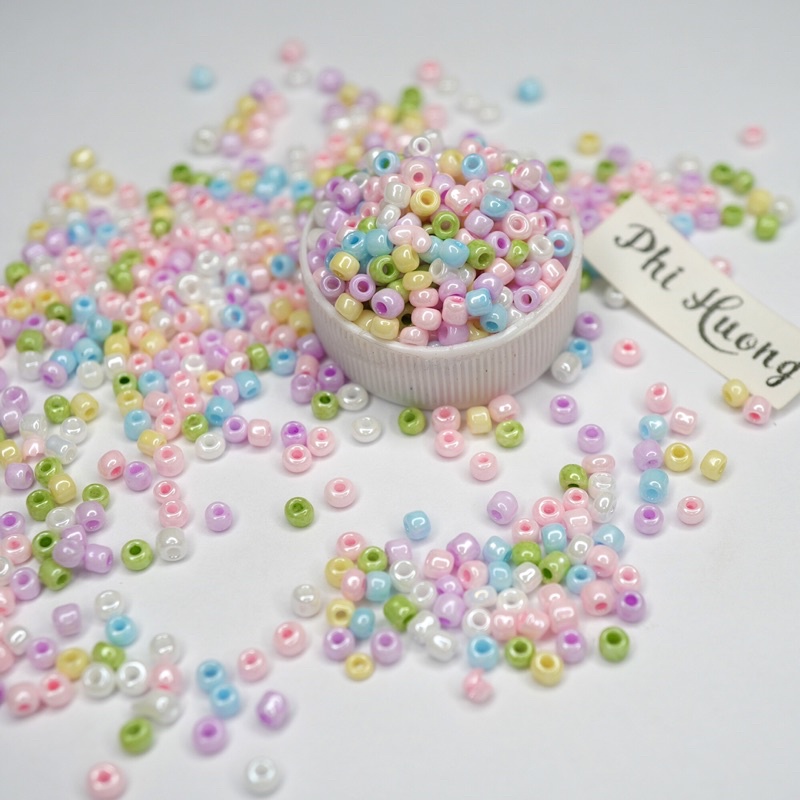 25g - 50g hạt cườm tấm đục mix màu 3mm xỏ vòng đính kết